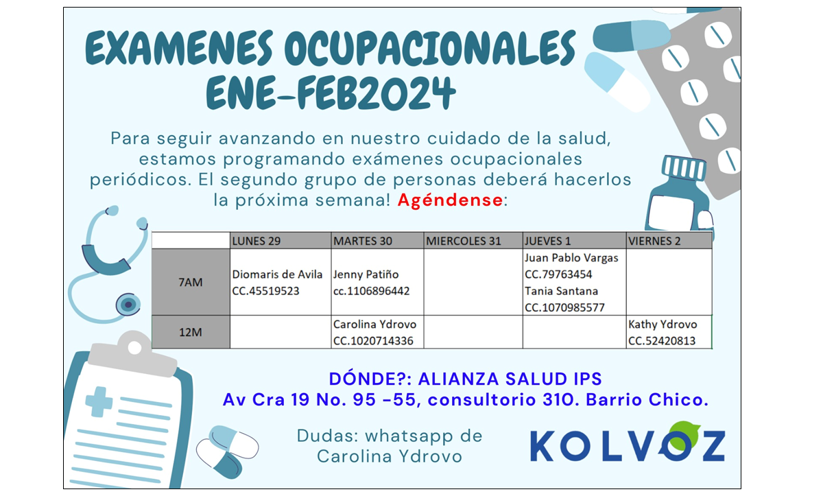 PROGRAMACIÓN EXÁMENES OCUPACIONALES ENE-FEB